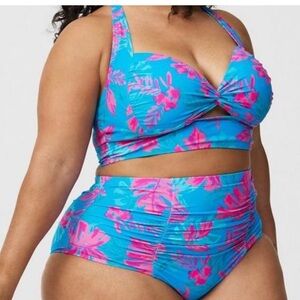 NWOT Size top 3x/ bottom 2x Tropical Blue and Pink Women's Bikini.